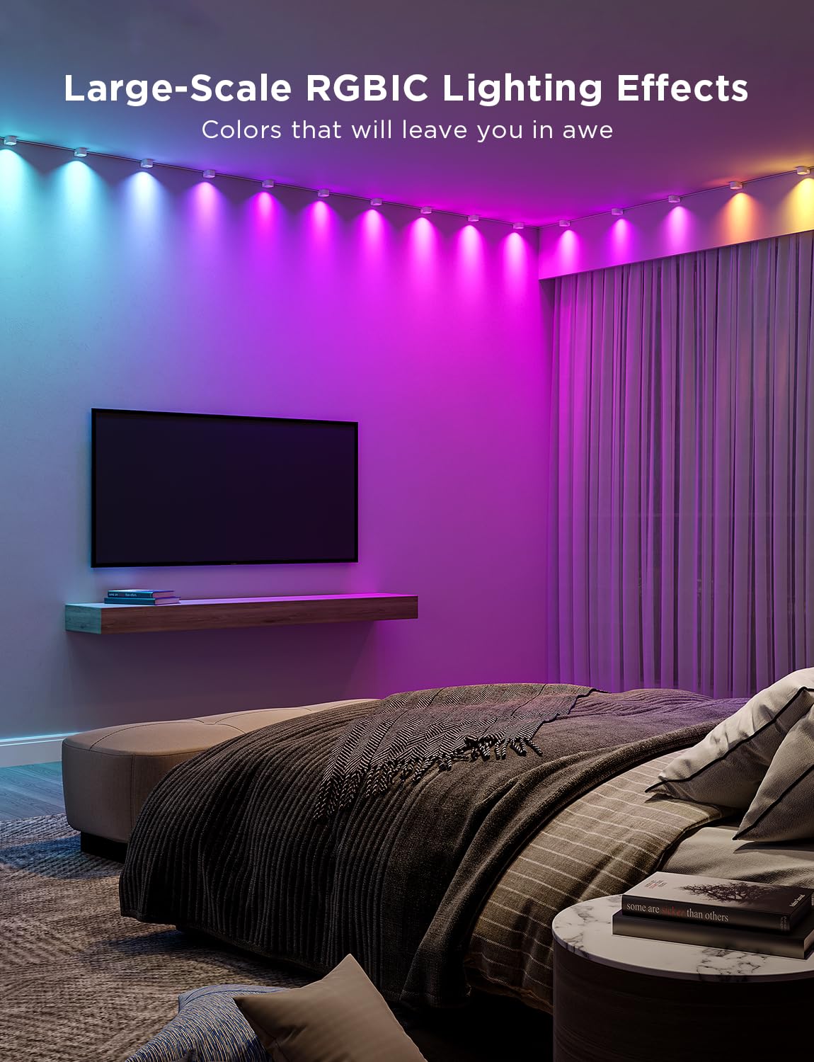 Govee RGBIC string downlights wall-mount setup shows easy indoor installation around corners.