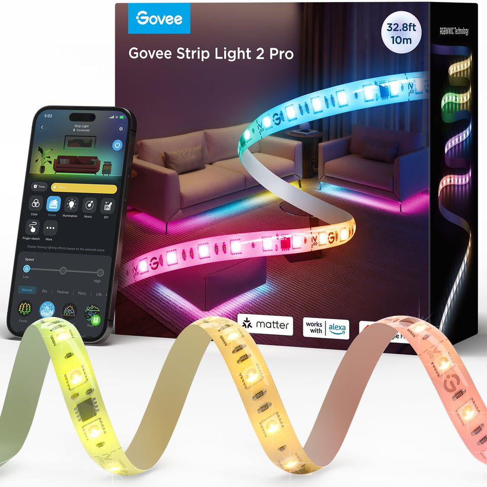 Govee RGBIC Strip Light 2 Pro ambient setup for a cozy bedroom atmosphere