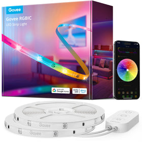 Govee RGBIC strip lights bedroom ambience with segmented color blocks.