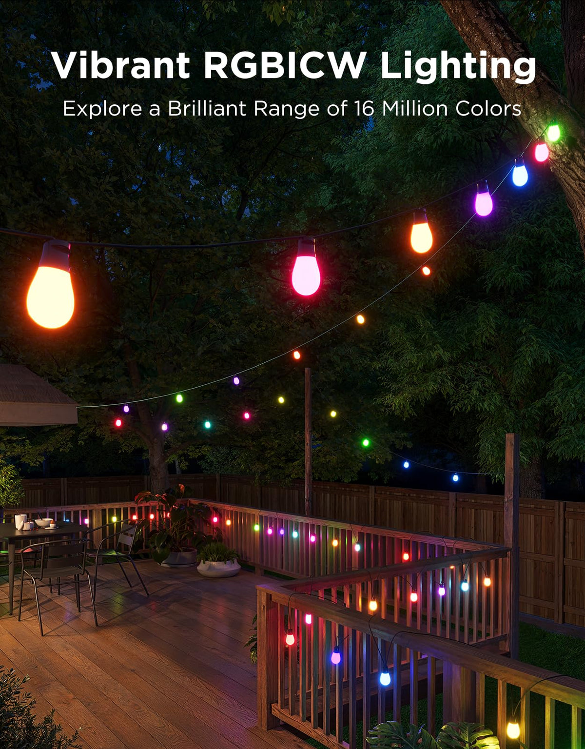 Govee S14 warm white and color options provide cozy evenings on the patio.