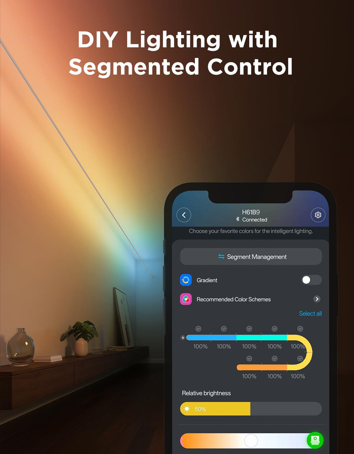 Govee Skyline Kit segmented-control enables 12 customizable color zones.