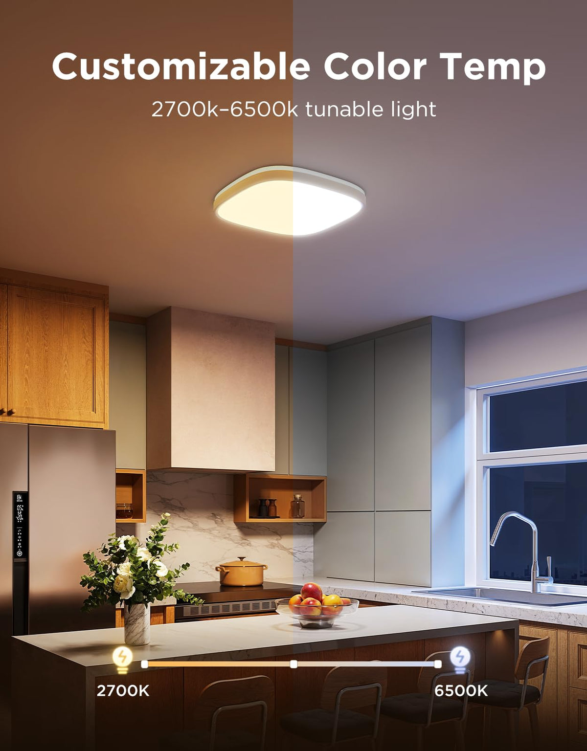 Govee Smart Ceiling Light 2700K–6500K range covers warm to cool tones.