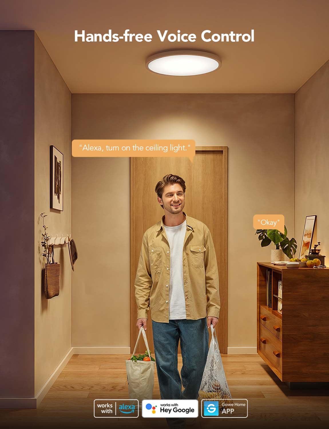Govee smart control with Alexa enables hands-free operation.