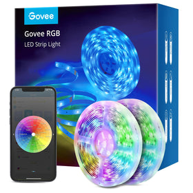 Govee smart LED strip lights 65.6ft setup for vibrant room ambience.