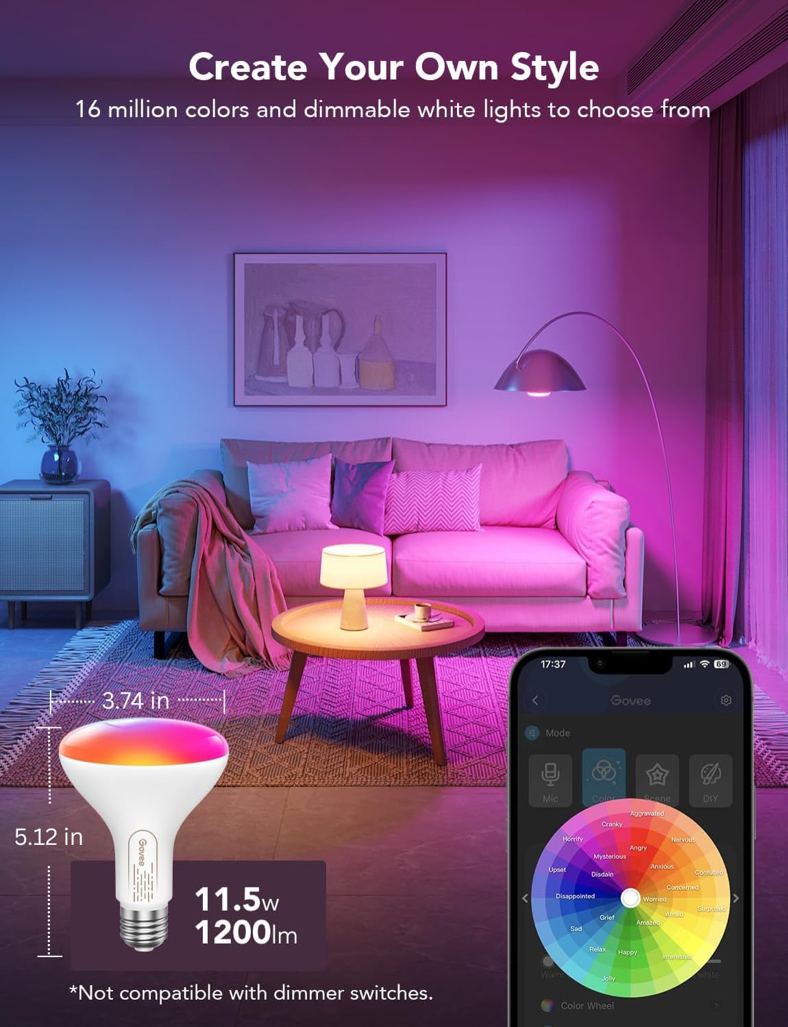 Govee BR30 tunable white from warm to cool for reading and relaxing