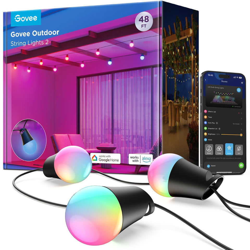 Govee Smart Outdoor String Lights 2 unrolled for 48 ft of ambient backyard lighting