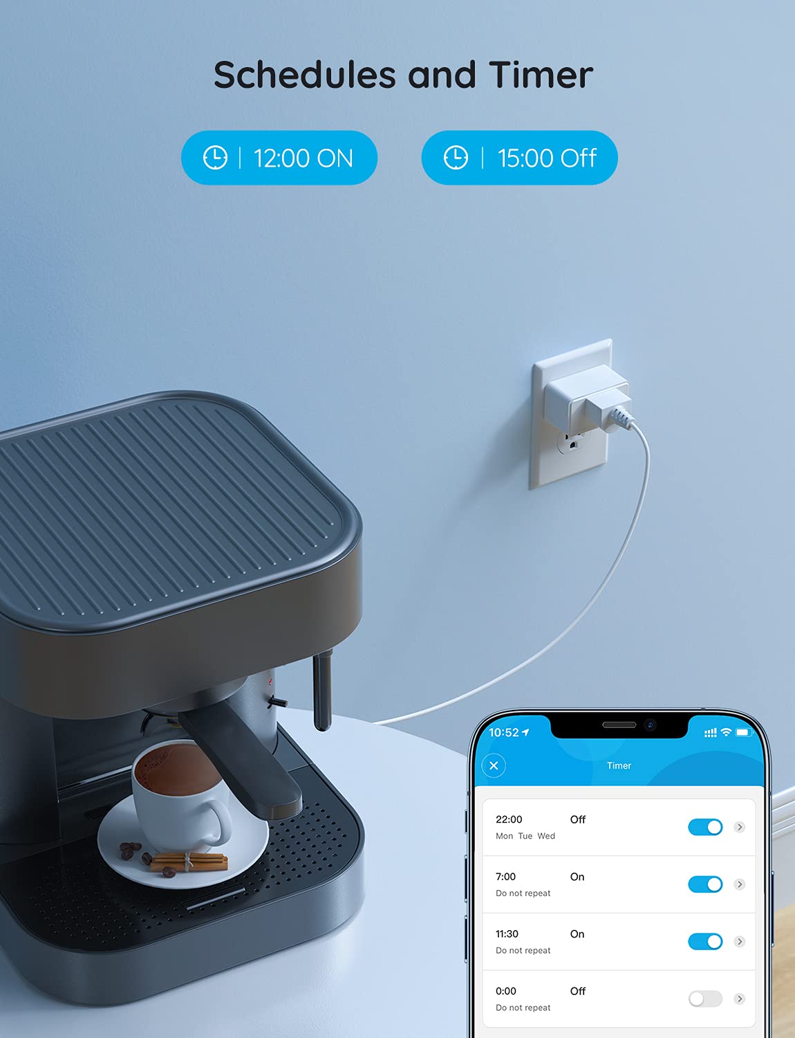 Govee Smart Plug 15A fits into tight spaces without blocking other outlets.