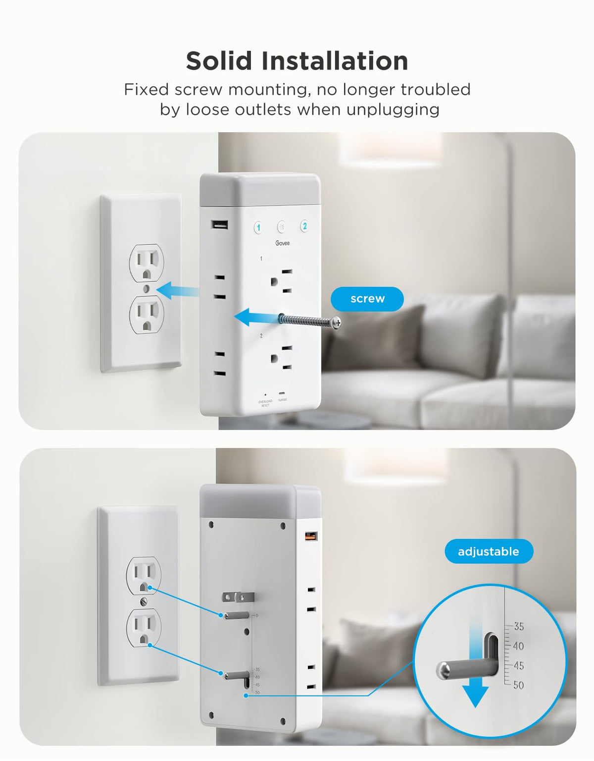 Govee Smart Plug Extender app control with voice assistant compatibility.