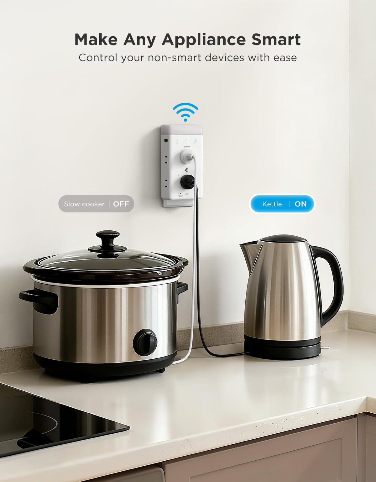 Govee Smart Plug Extender three-sided design enables flexible placement.