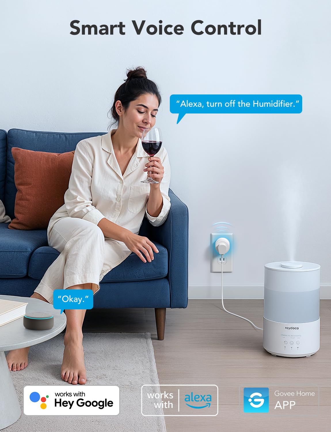 Govee Smart Plug with Alexa and Google Assistant for hands-free control.