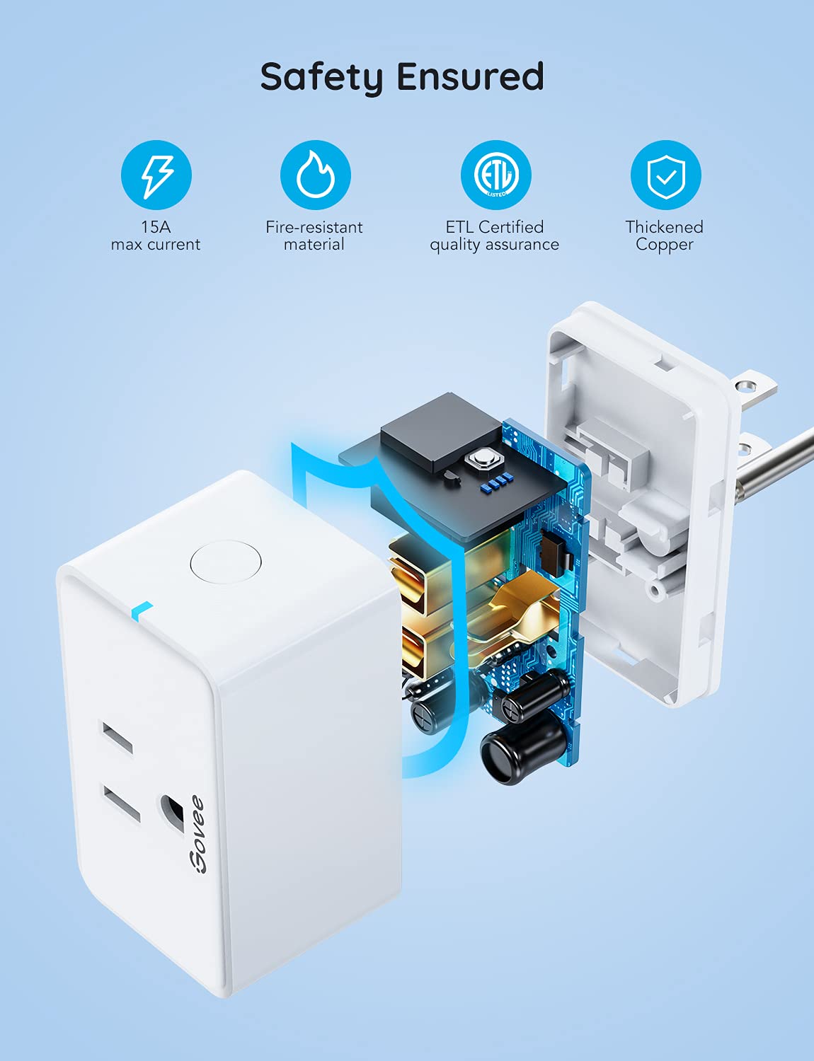 Govee Smart Plug with WiFi and Bluetooth keeps devices reachable via app.