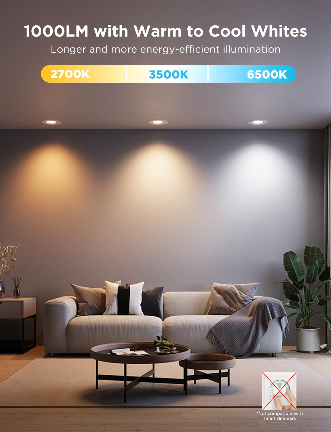 Govee 6-inch adjustable white temperature demonstrates tunable white from warm to cool.