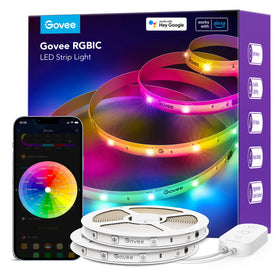 Govee RGBIC LED strip with multi-color zones for vibrant living room ambiance.