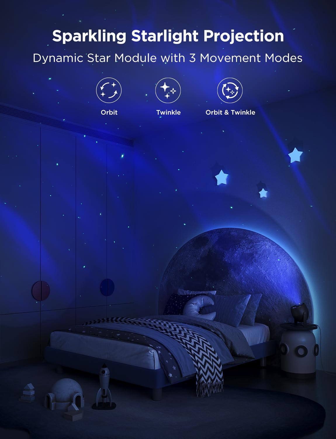 Govee Star Light Projector offers 18 white-noise options for sleep aid.