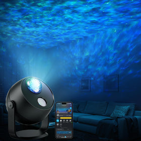 Govee Star Light Projector displaying ocean waves for immersive bedroom ambiance.