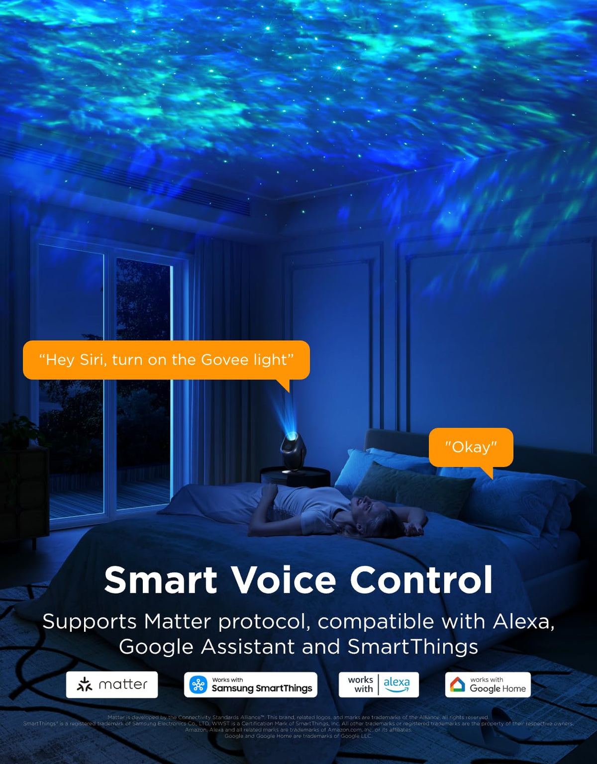 Govee Star Projector includes 18 white noise options for relaxation