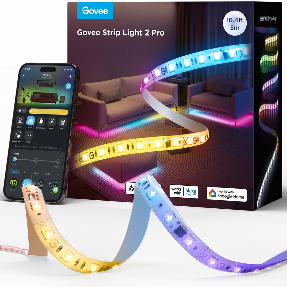 Govee Strip 2 Pro RGBWWIC closeup showing vibrant color blending for home decor