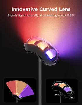 Govee Torchiere floor lamp curved lenses deliver soft, even ceiling wash.