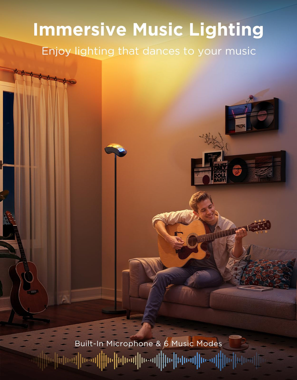Govee Torchiere floor lamp Matter compatibility enables smart home control.