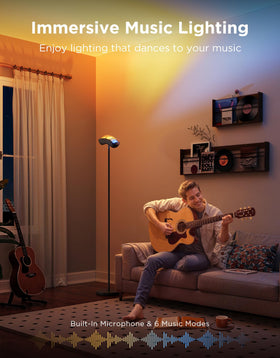 Govee Torchiere floor lamp Matter compatibility enables smart home control.