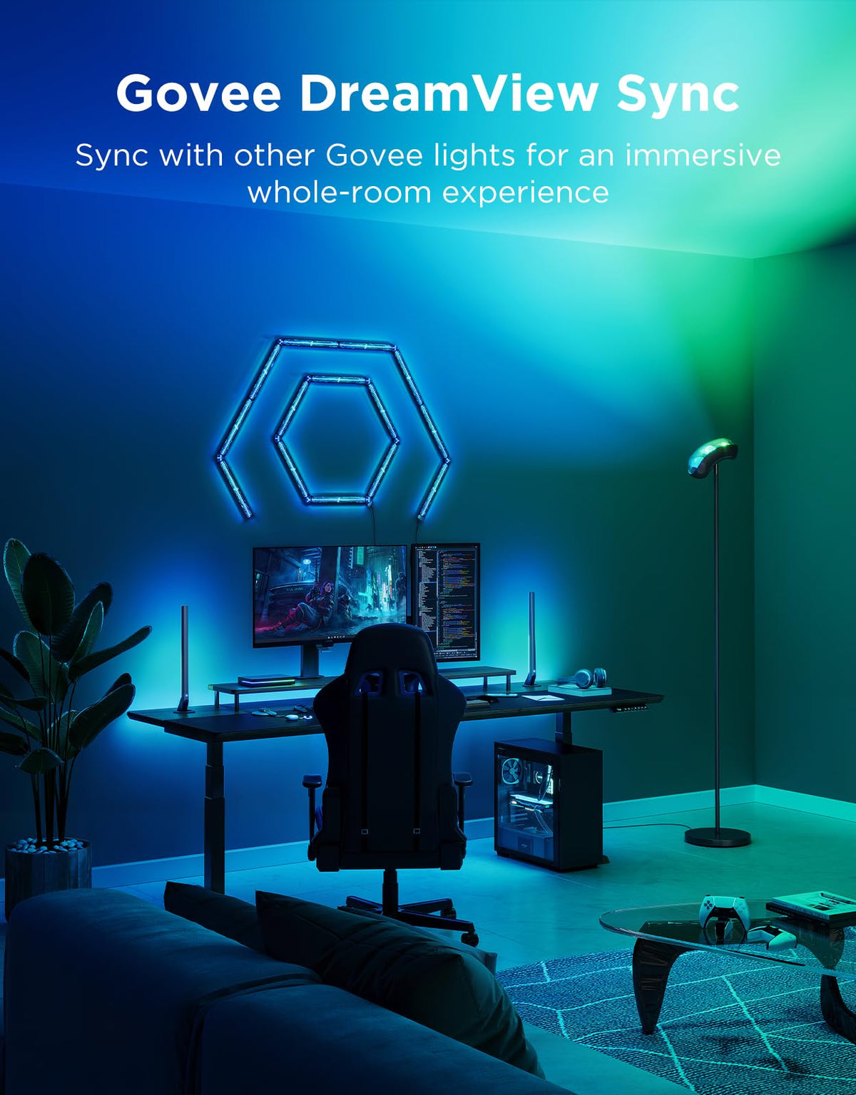 Govee Torchiere floor lamp scene engine with 77 presets expands options.