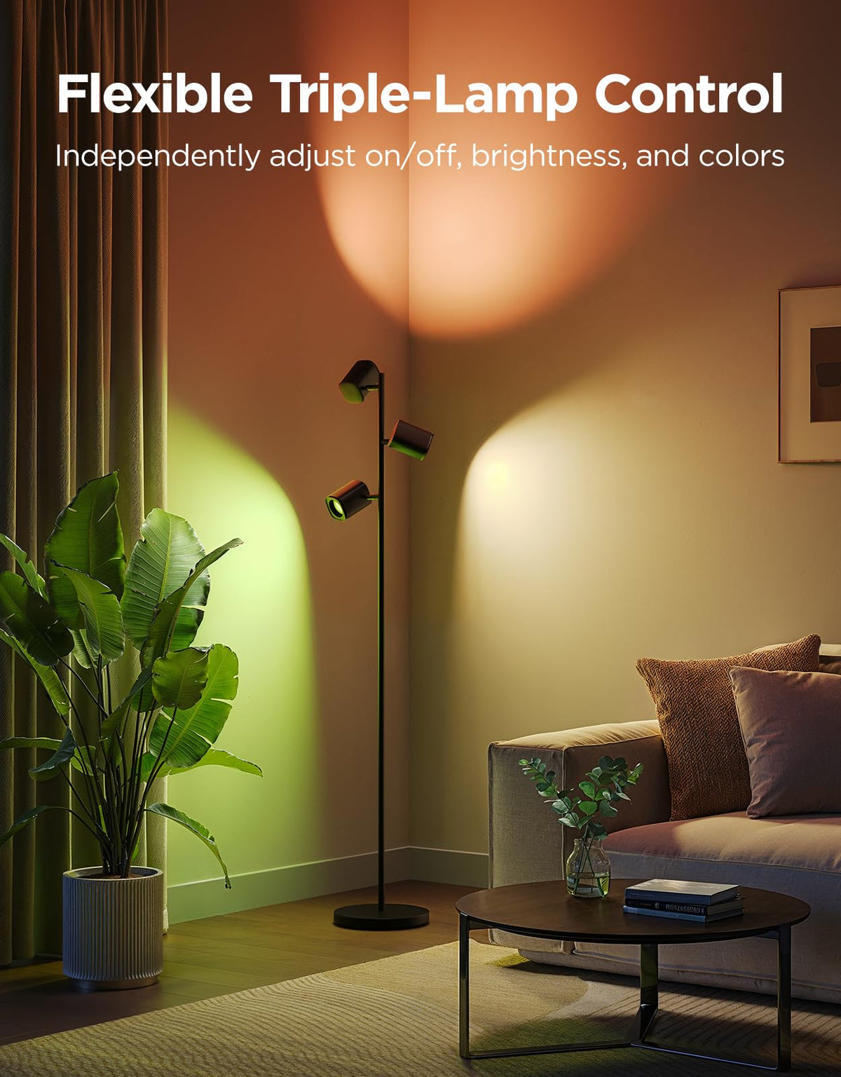 Govee Tree Floor Lamp featuring LuminBlend technology for vivid color scenes.