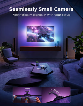 Ultra-thin mount on a slim TV shows seamless installation of Govee TV Backlight 3 Pro.