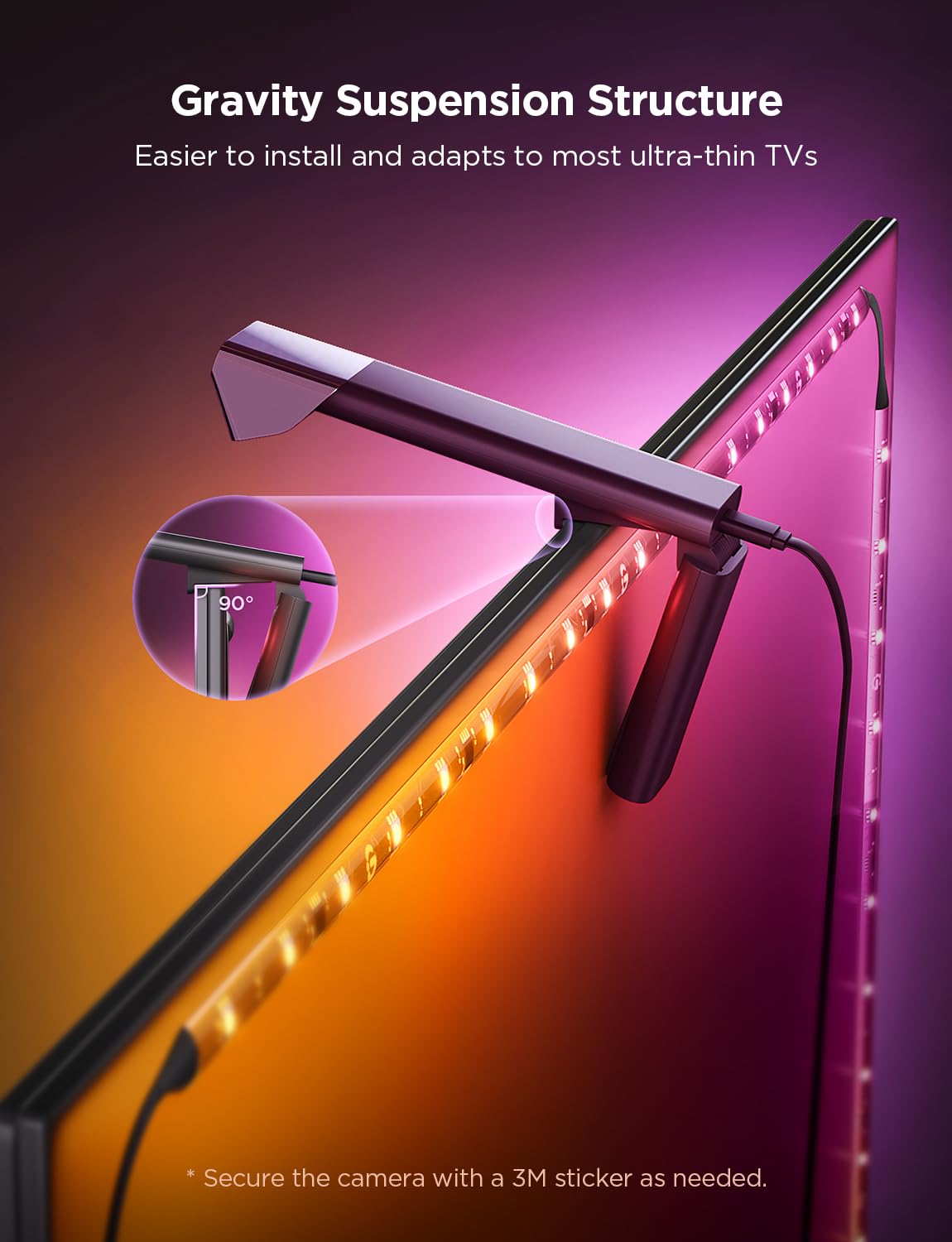 Govee TV Backlight camera mount provides stable, wobble-free installation.