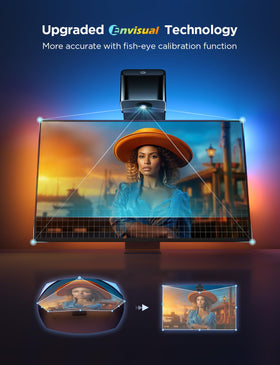 Govee fish-eye correction highlights precise color matching along screen edges.