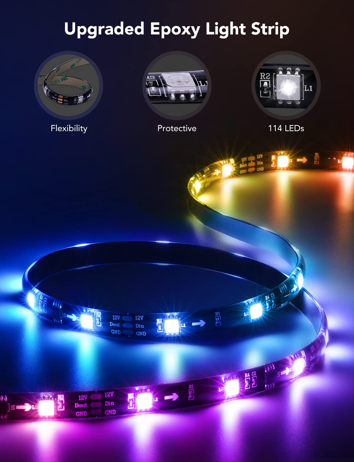 Govee backlight cable clips securing LED strip for a snug fit