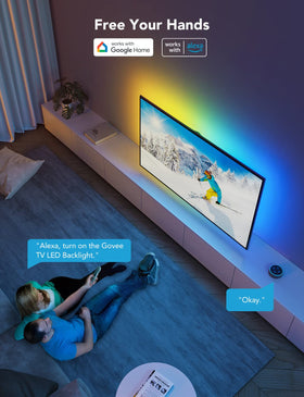 Govee backlight controlled by app for fast scene changes and mood lighting.