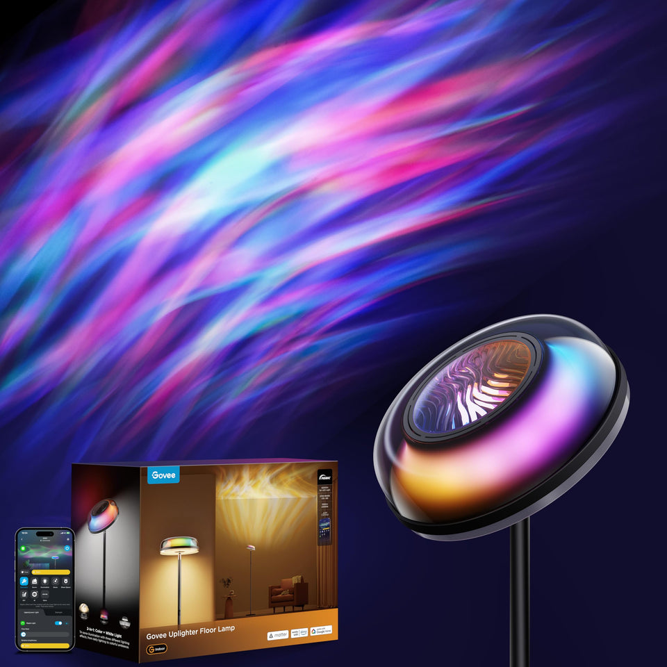 Govee Uplighter floor lamp projects ceiling ripple for ambient lighting