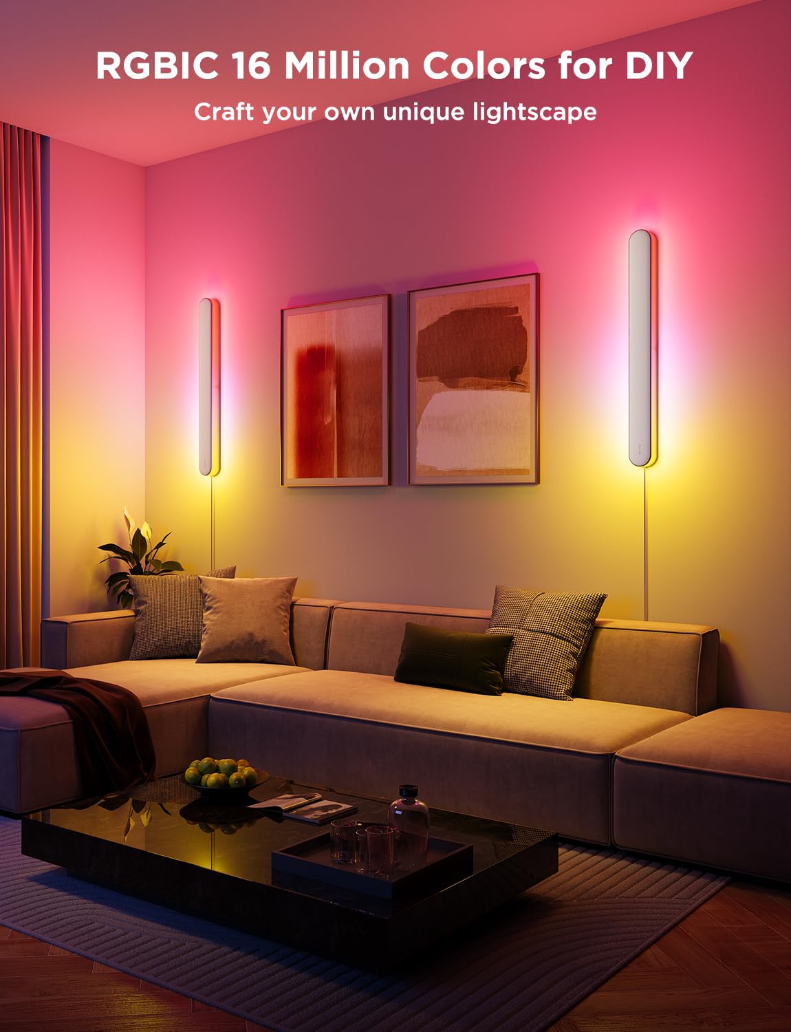 Govee sconces show ambient color options and scene modes for living room mood