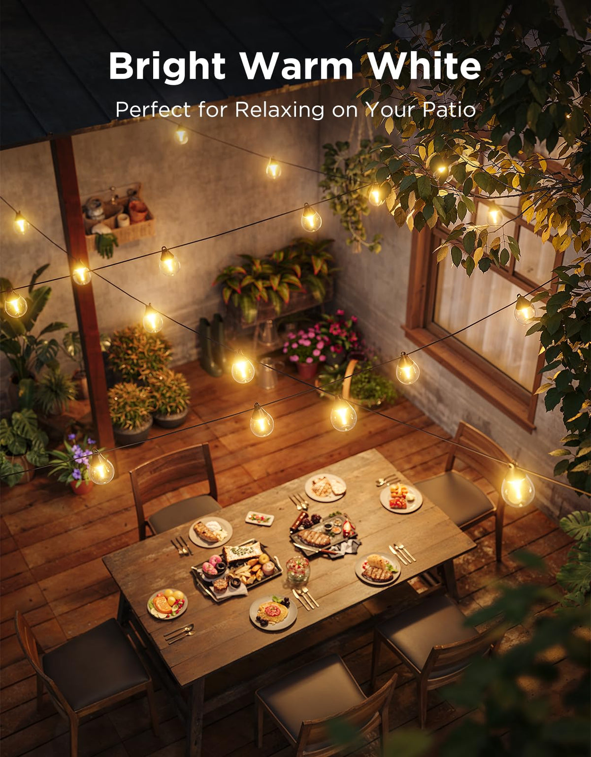 Govee warm white lighting at 3600 lumens for cozy outdoor moments