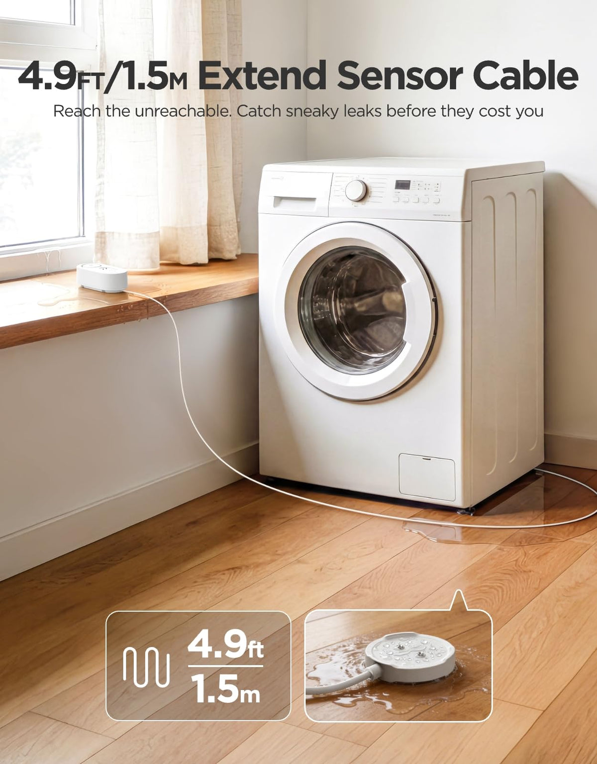 GoveeLife 4.92 ft sensor cable extends reach to hidden zones.