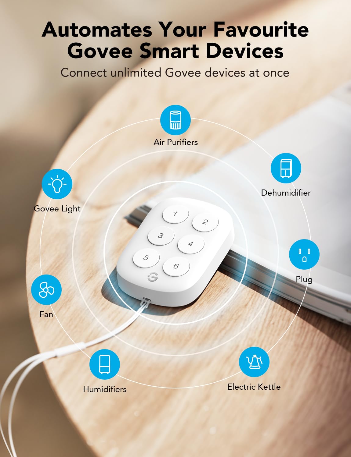 GoveeLife smart button sensor packaging highlights quick setup with compatible devices