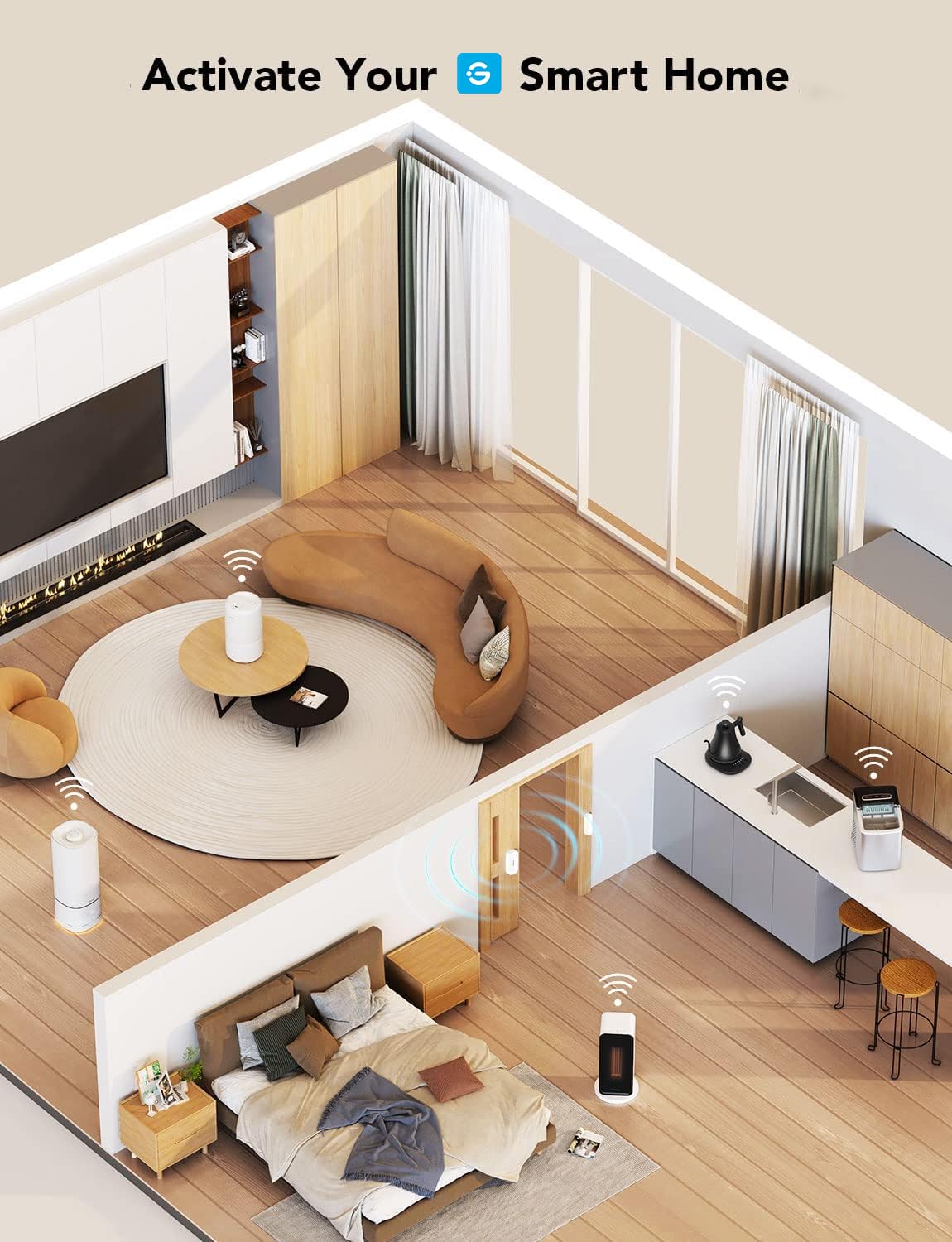 GoveeLife smart home automation scene showing group control across rooms