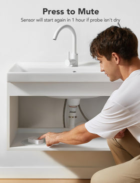 GoveeLife water leak detector placed in laundry area near washer