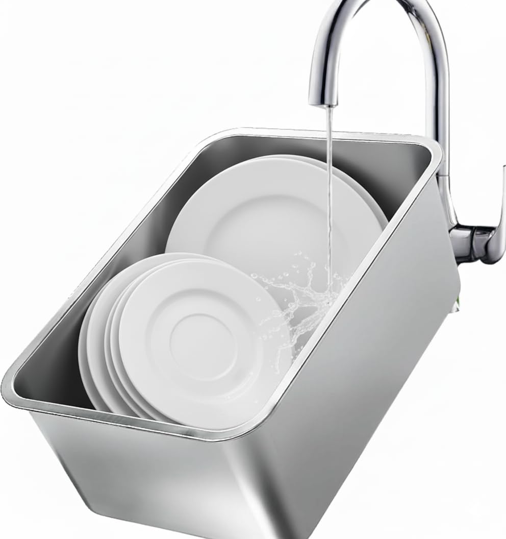 GOVNPJ stainless steel dish basin 18L with flat base for stable soaking and washing