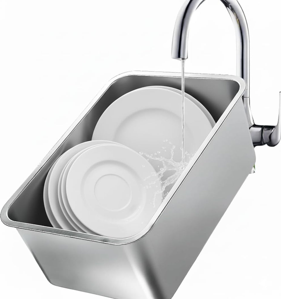 GOVNPJ stainless steel dish basin 18L with flat base for stable soaking and washing