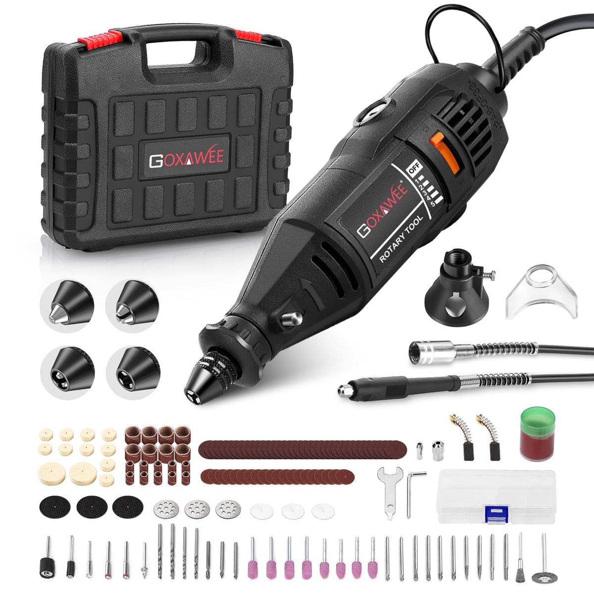 GOXAWEE rotary tool with keyless chuck enables quick accessory changes for stable results.