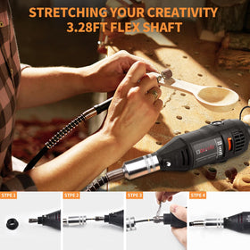 GOXAWEE variable speed rotary tool allows precise engraving and shaping.