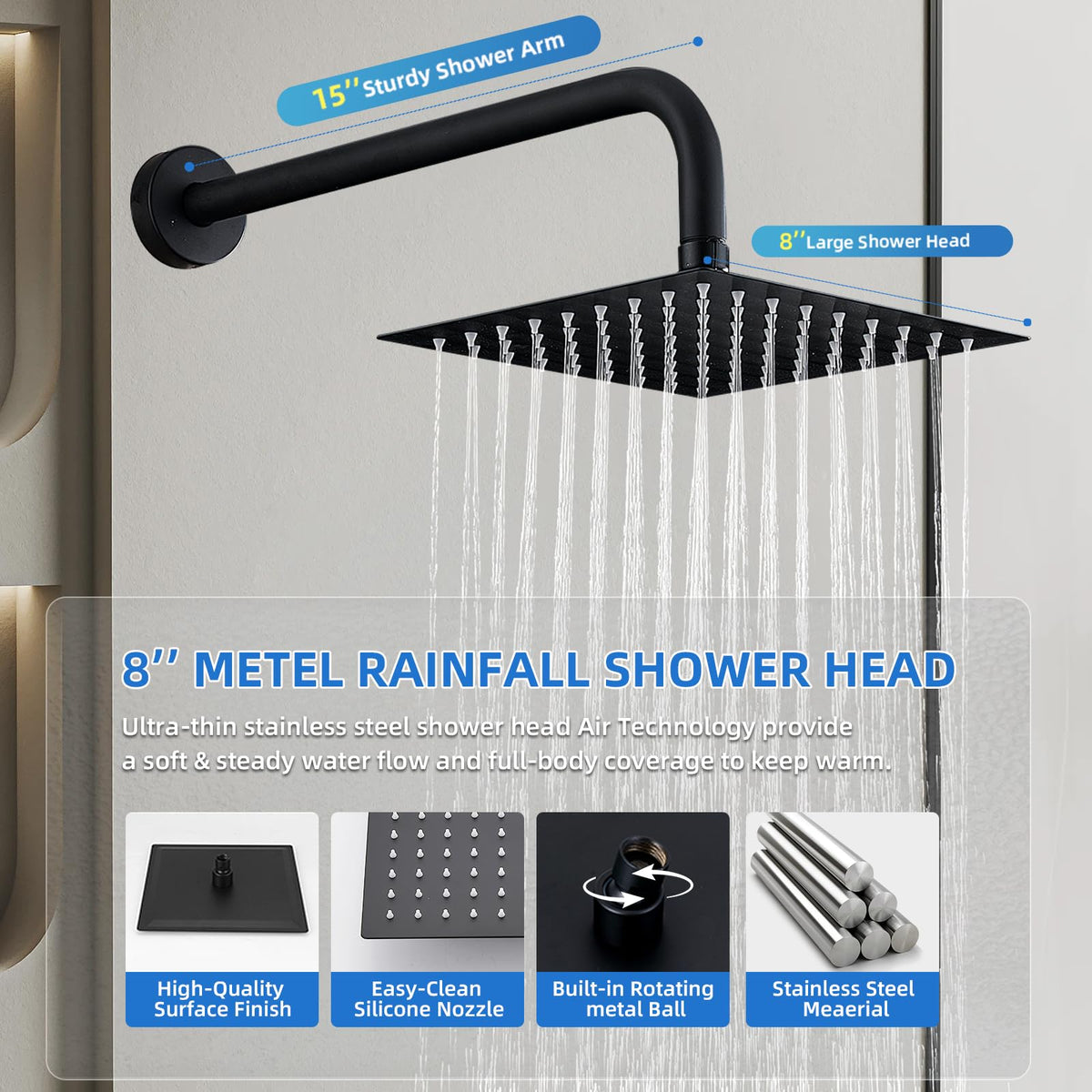 GOXIUHAN 59-inch shower hose offers reach and convenience during showers.