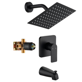 GOXIUHAN black tub shower faucet set with 8-inch rainfall head delivers powerful, spa-like rainfall.