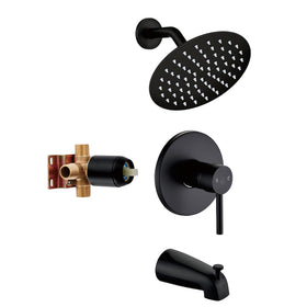 GOXIUHAN black tub shower faucet set for a cohesive modern bathroom design.