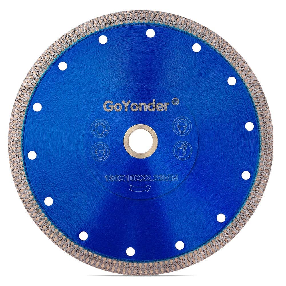 GoYonder 7in tile blade with rim teeth for smoother porcelain tile cuts.