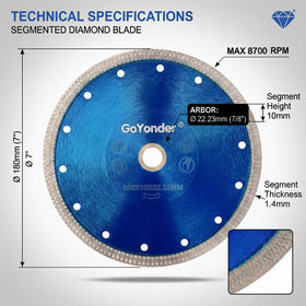 GoYonder 7in blade supports wet and dry cutting on compatible grinders.