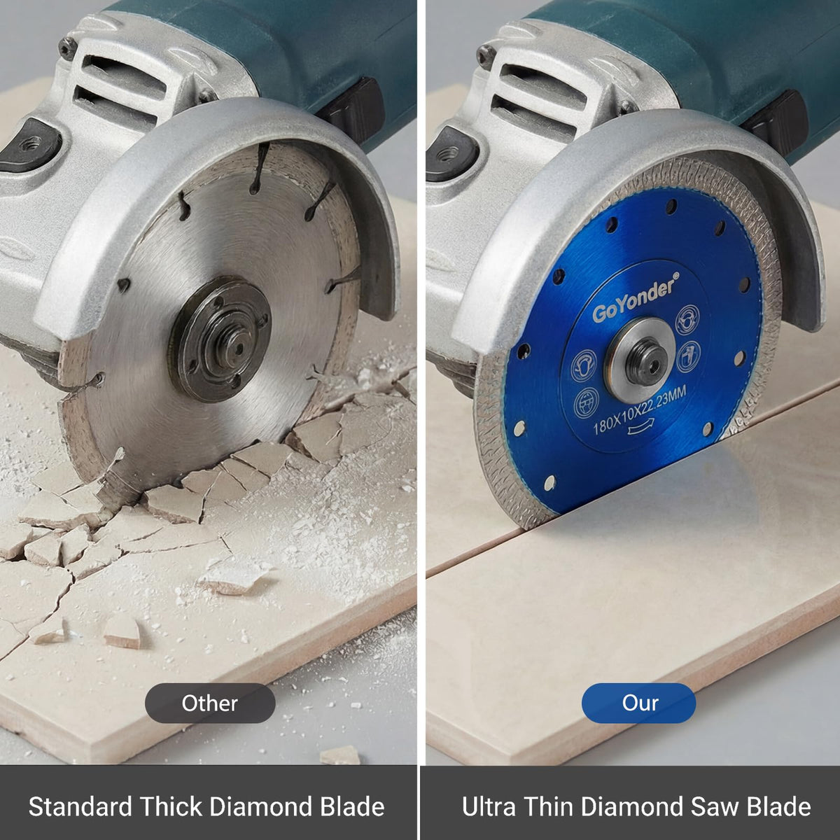 GoYonder 115mm outer diameter fits most tile saws and grinders.