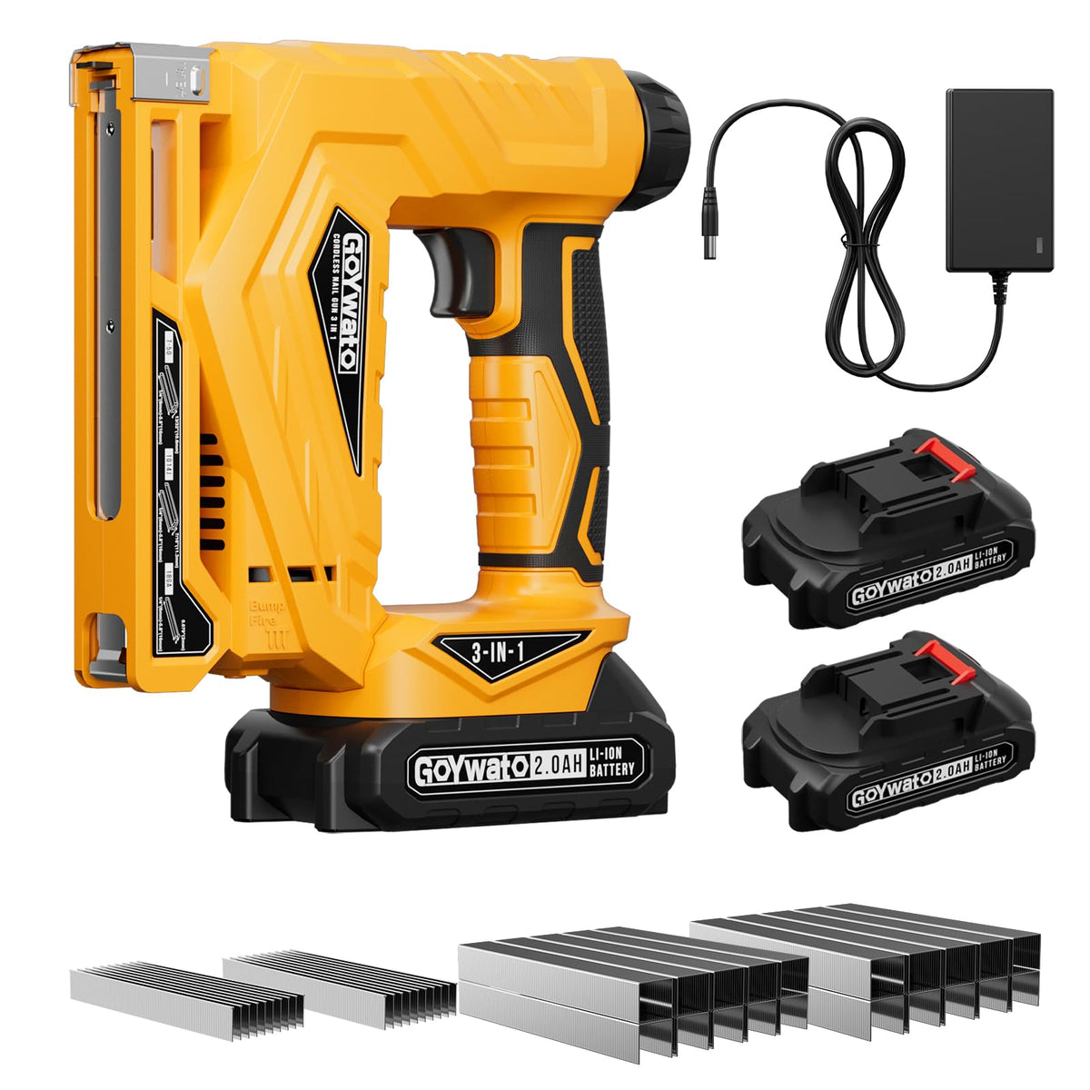 GoYwato 21V cordless nail gun front view for precise framing in DIY projects