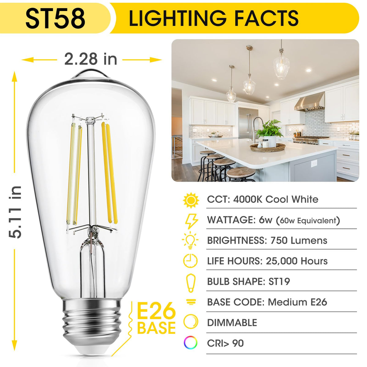 Gozelux antique filament bulb enhances classic decor with warm glow